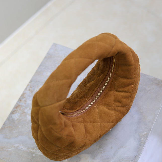 YSL 25S ICARINO MINI 17 IN CARAMEL QUILTED SUEDE GOLD HARDWARE