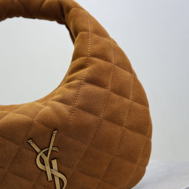 YSL 25S ICARINO MINI 17 IN CARAMEL QUILTED SUEDE GOLD HARDWARE