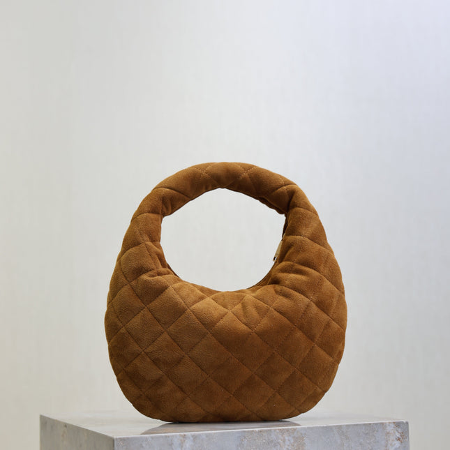 YSL 25S ICARINO MINI 17 IN CARAMEL QUILTED SUEDE GOLD HARDWARE