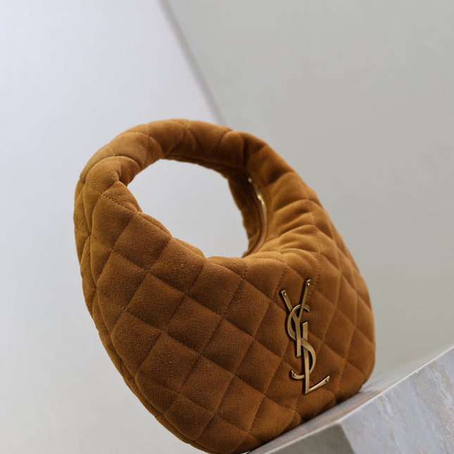 YSL 25S ICARINO MINI 17 IN CARAMEL QUILTED SUEDE GOLD HARDWARE