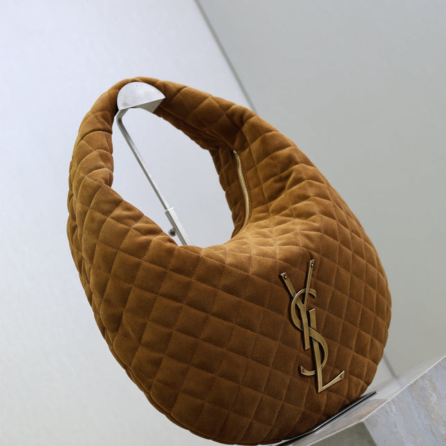 YSL 25S ICARINO 44 IN CARAMEL QUILTED SUEDE GOLD HARDWARE