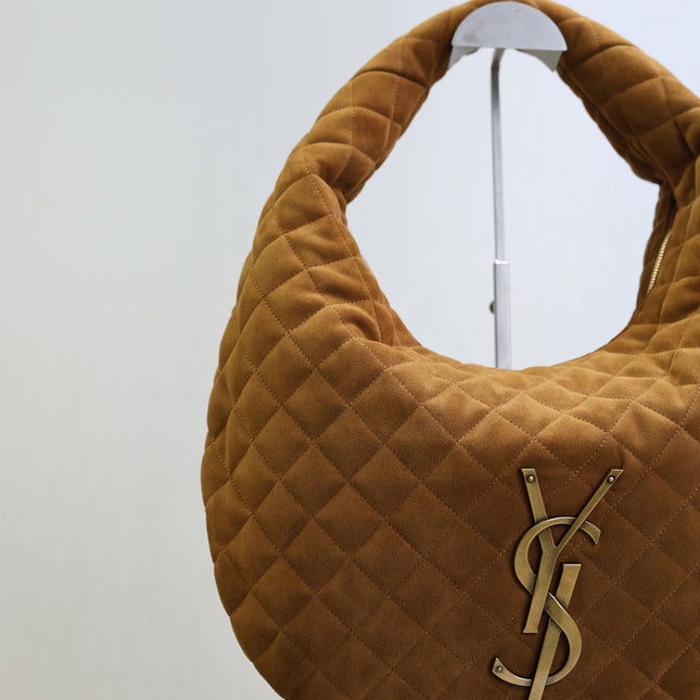 YSL 25S ICARINO 44 IN CARAMEL QUILTED SUEDE GOLD HARDWARE