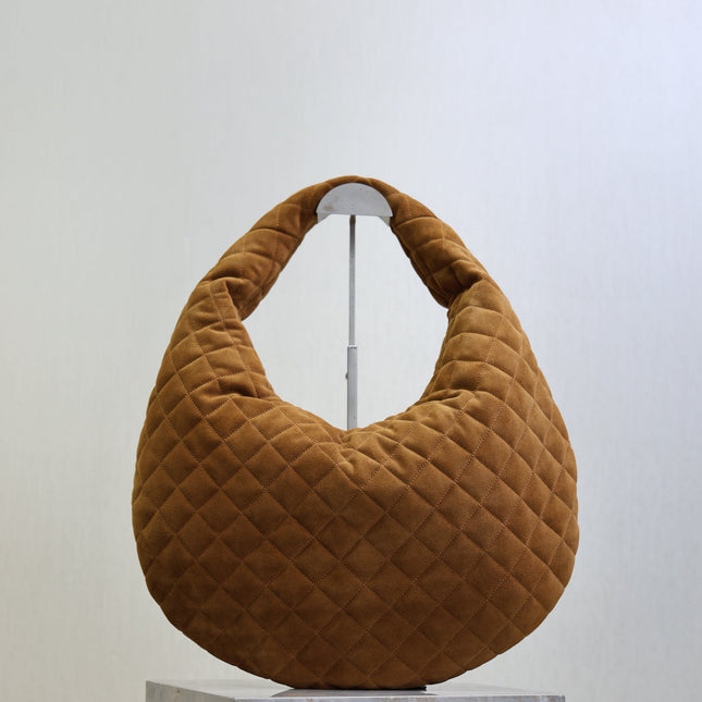 YSL 25S ICARINO 44 IN CARAMEL QUILTED SUEDE GOLD HARDWARE