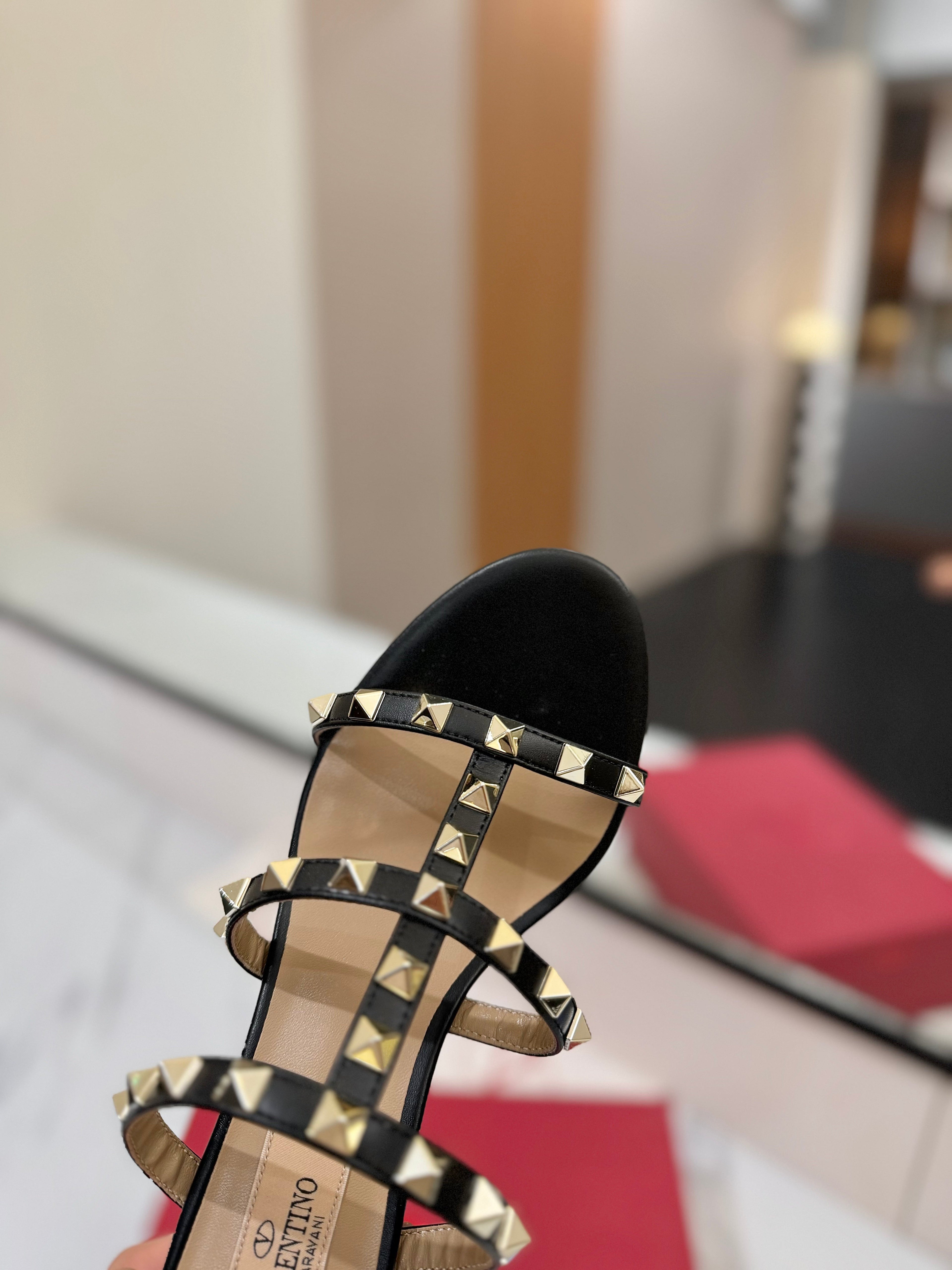 VALENTINO 26S HEELED SANDALS 60 MM IN BLACK CALFSKIN WITH GOLD STUDS