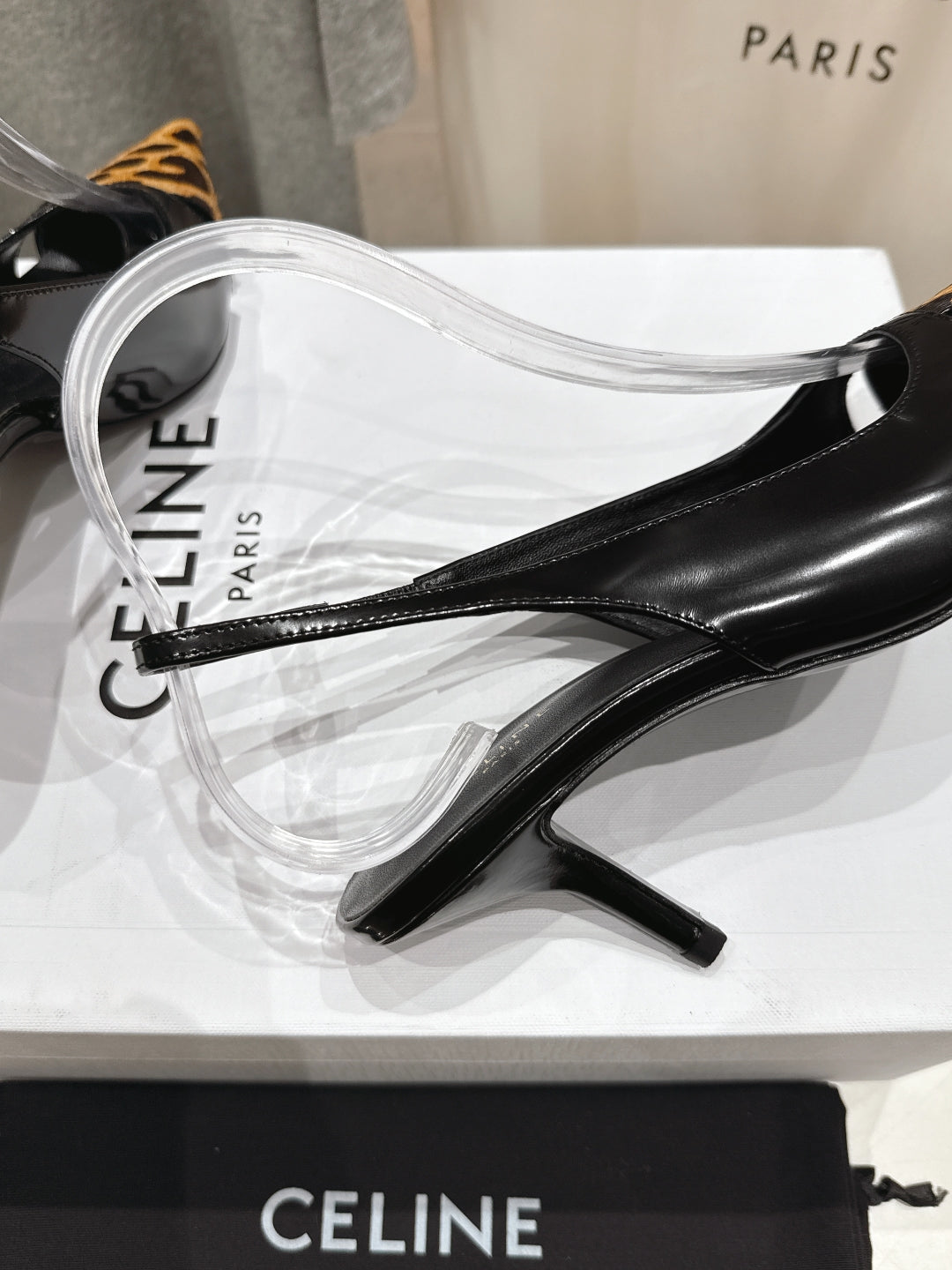 JUDY CAP TOE SLINGBACK 65MM IN BLACK PATENT CALFSKIN AND LEOPARD PRINTED HAIRY CALFSKIN