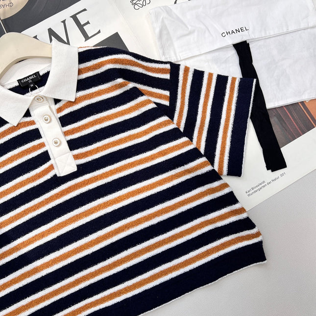 CHANEL 25S SHORT-SLEEVE STRIPED SHIRT 598
