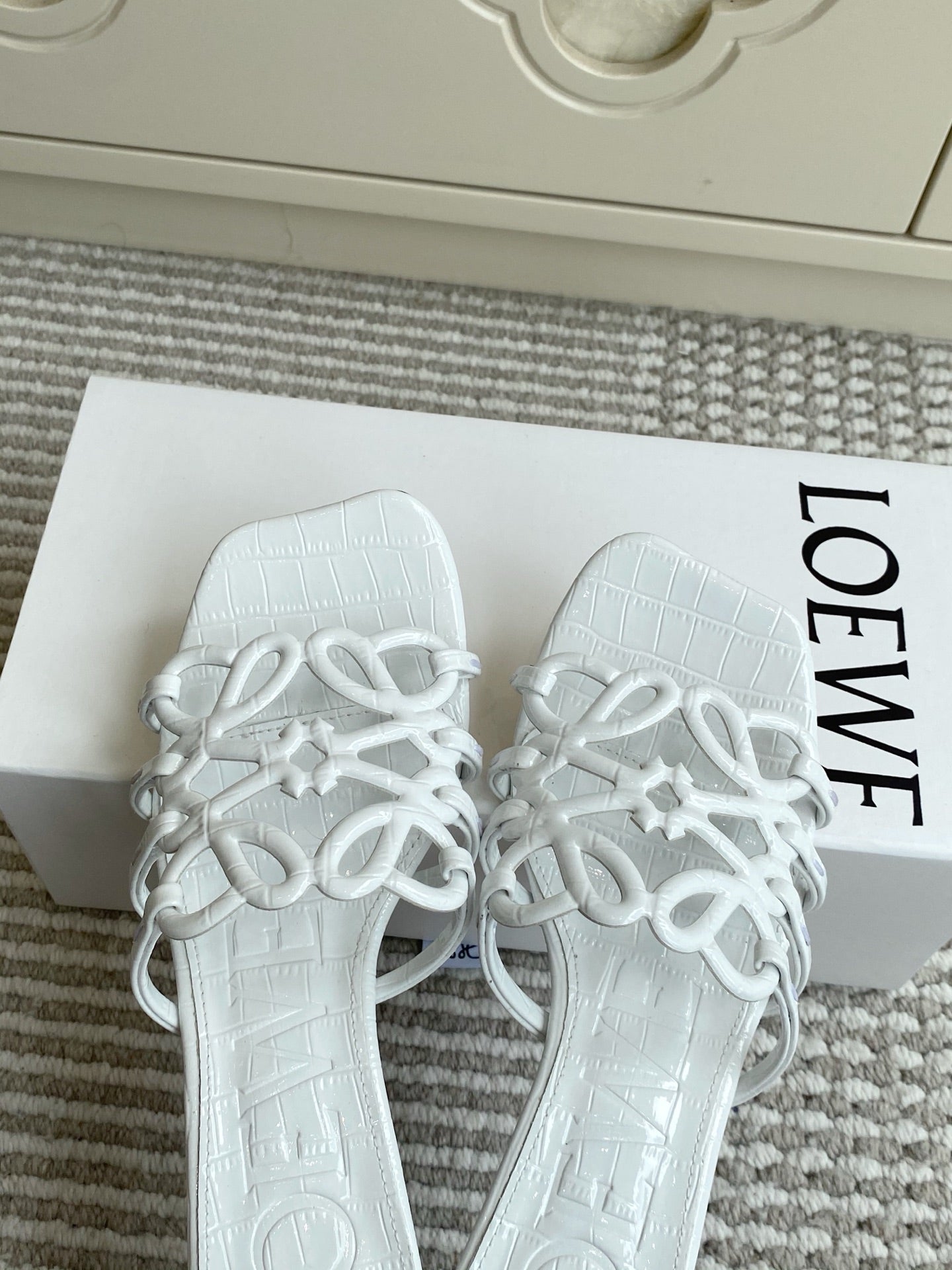LOEWE 26S HIGH HEEL SANDALS 45MM IN WHITE CROC-EMBOSSED CALFSKIN