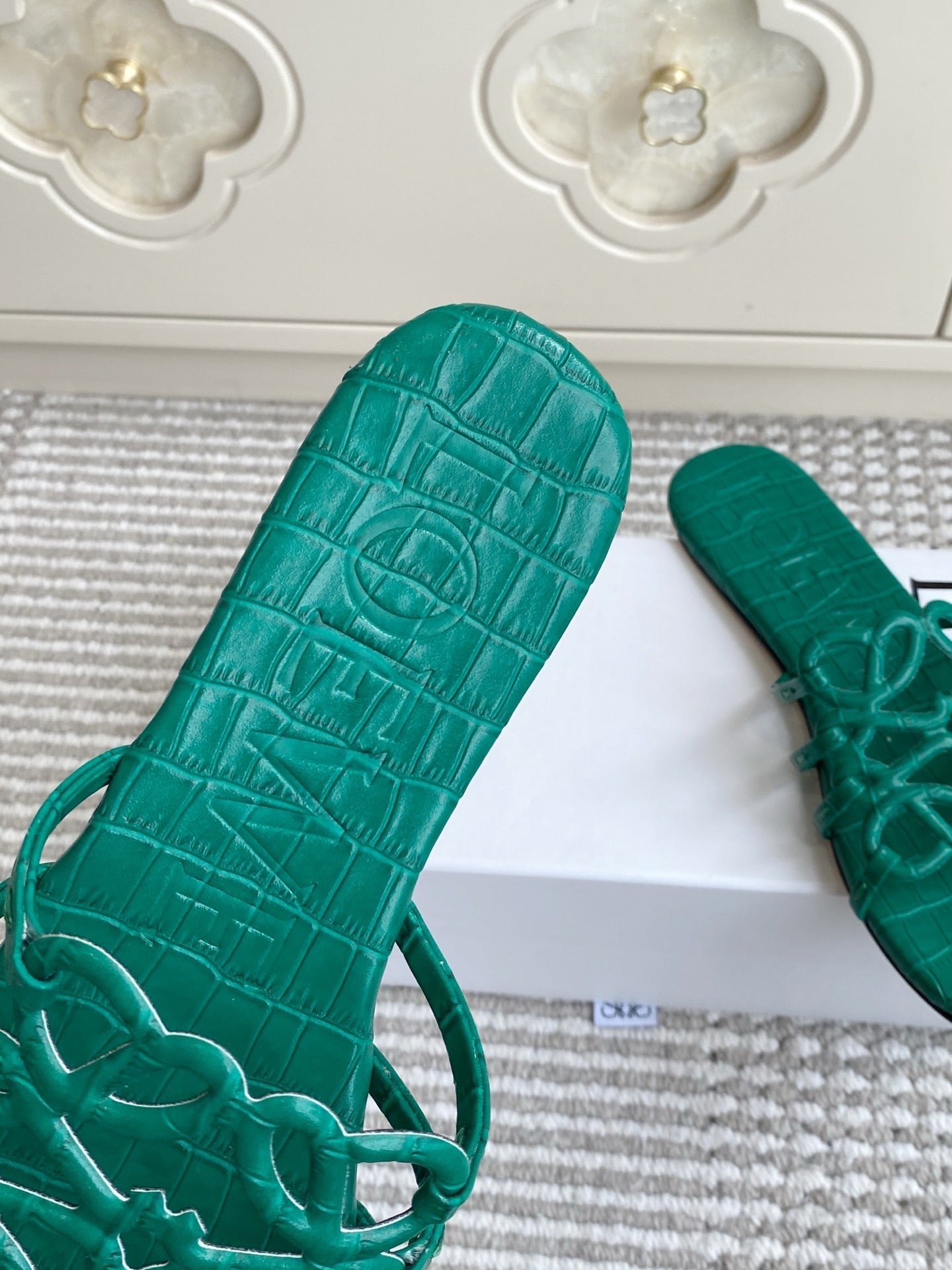 LOEWE 26S SLIDE SANDALS IN GREEN CROC-EMBOSSED CALFSKIN
