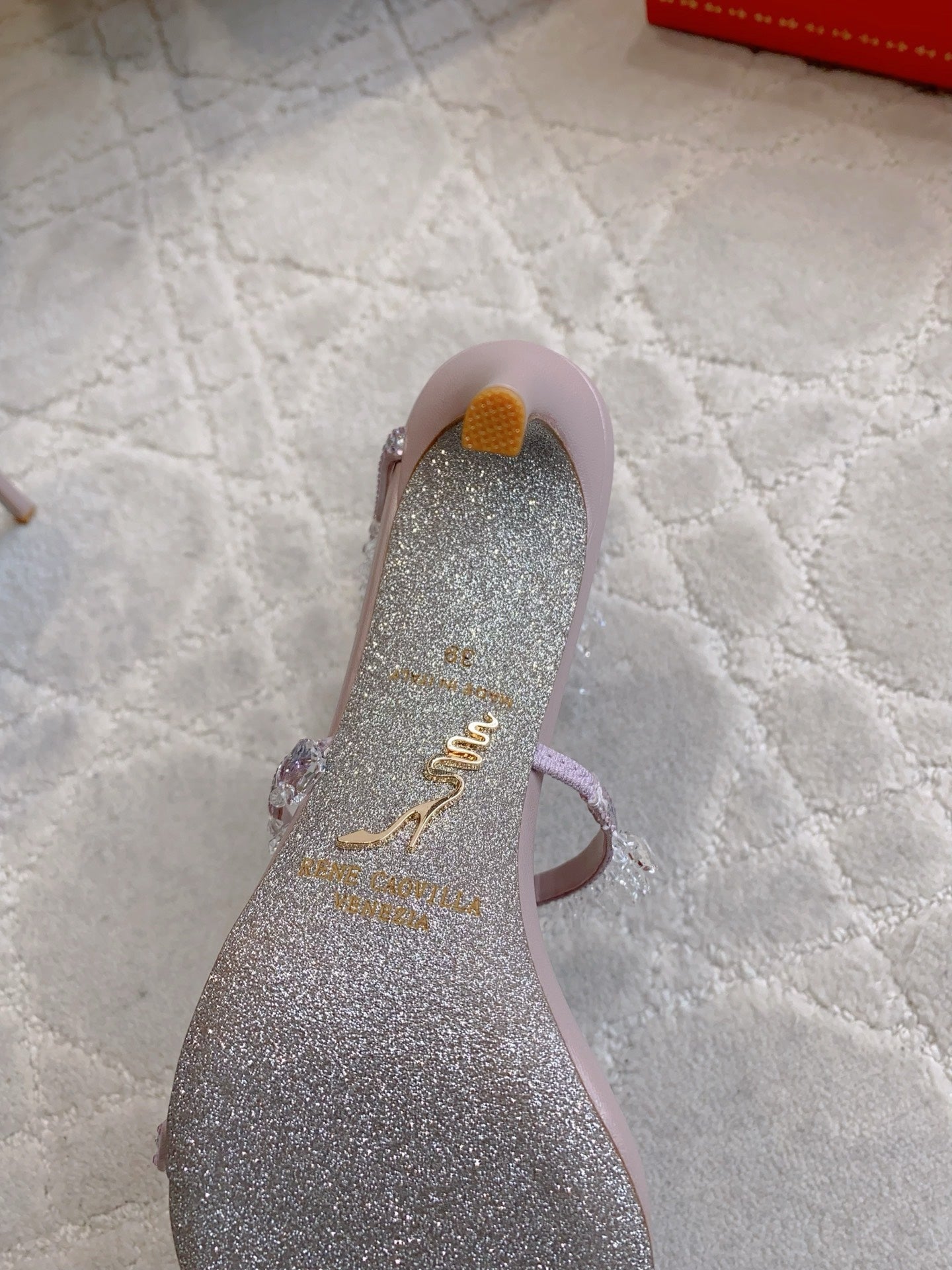 RENE CAOVILLA 26S CLEO HIGH HEELS SANDALS 95 MM IN LIGHT PINK LAMBSKIN STYLE 13