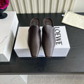 LOEWE 26S HEELED MULES IN DARK BLOWN CALFSKIN