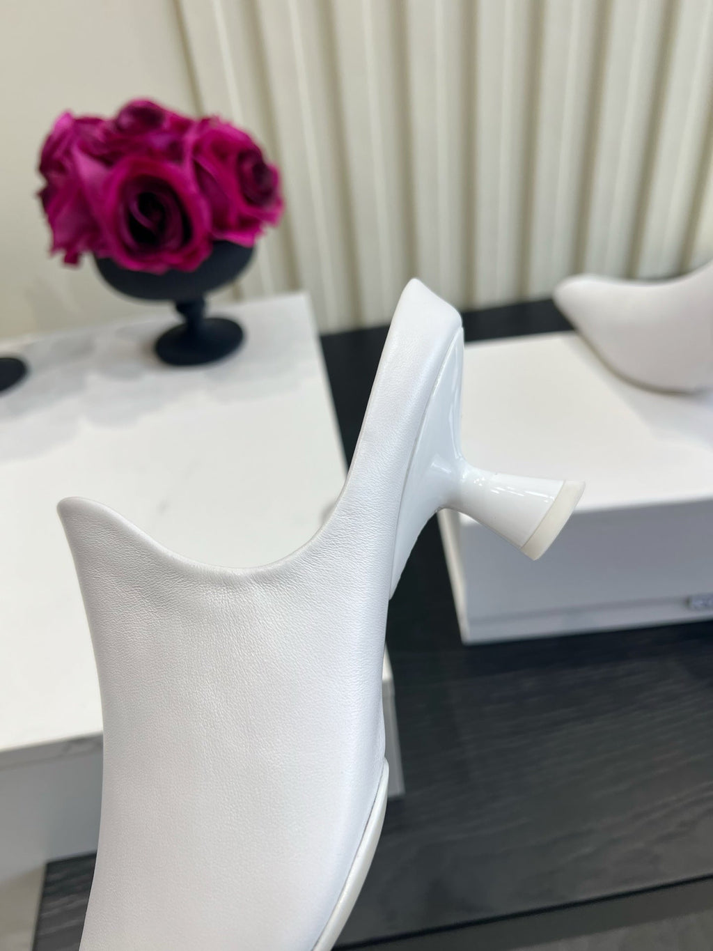 LOEWE 26S HEELED MULES IN WHITE CALFSKIN