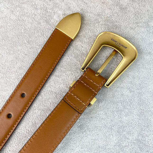 YSL 25S BELT 25 MM IN BROWN CALFSKIN 567656