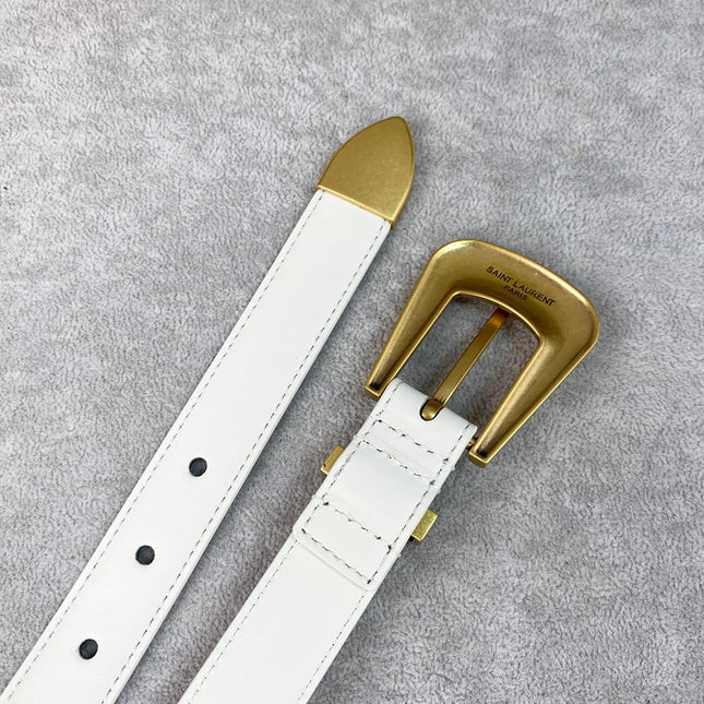 YSL 25S BELT 25 MM IN WHITE CALFSKIN 567658