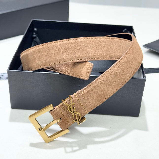 YSL 25S BELT 30 MM IN CARAMEL BROWN SUEDE 586761