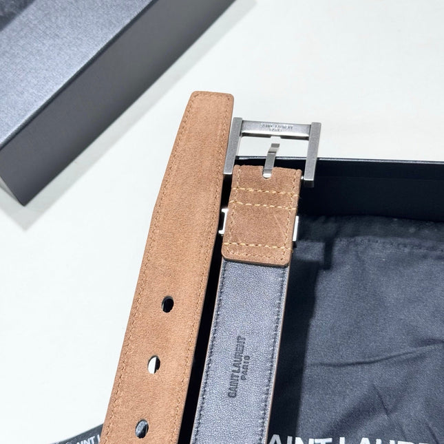 YSL 25S BELT 30 MM IN CARAMEL BROWN SUEDE 586762