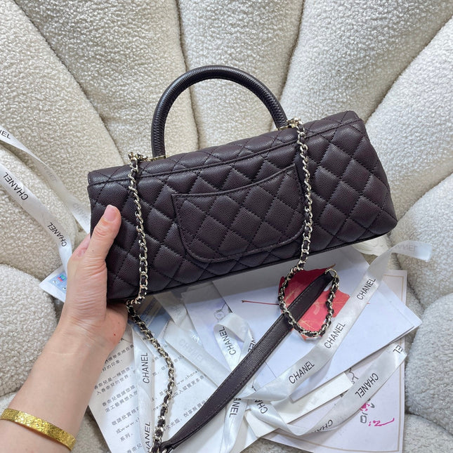 CHANEL 26S COCO HANDLE BAG 32 IN DARK BROWN CAVIAR CALFSKIN GOLD HARDWARE
