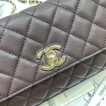 CHANEL 26S COCO HANDLE BAG 32 IN DARK BROWN CAVIAR CALFSKIN GOLD HARDWARE