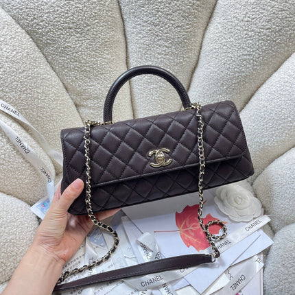 CHANEL 26S COCO HANDLE BAG 32 IN DARK BROWN CAVIAR CALFSKIN GOLD HARDWARE
