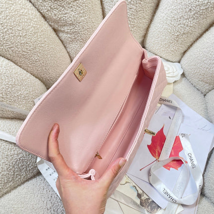 CHANEL 26S COCO HANDLE BAG 32 IN LIGHT PINK CAVIAR CALFSKIN GOLD HARDWARE
