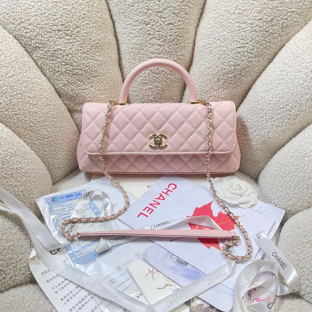 CHANEL 26S COCO HANDLE BAG 32 IN LIGHT PINK CAVIAR CALFSKIN GOLD HARDWARE