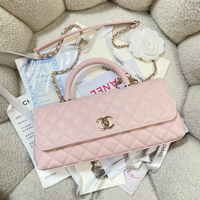 CHANEL 26S COCO HANDLE BAG 32 IN LIGHT PINK CAVIAR CALFSKIN GOLD HARDWARE