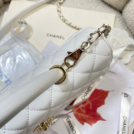 CHANEL 26S COCO HANDLE BAG 32 IN WHITE CAVIAR CALFSKIN GOLD HARDWARE