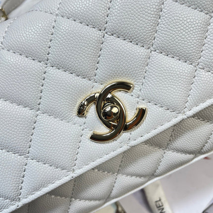 CHANEL 26S COCO HANDLE BAG 32 IN WHITE CAVIAR CALFSKIN GOLD HARDWARE