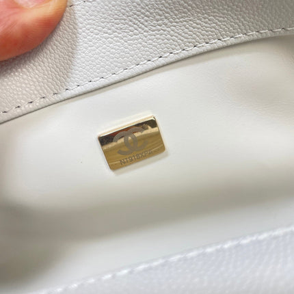 CHANEL 26S COCO HANDLE BAG 32 IN WHITE CAVIAR CALFSKIN GOLD HARDWARE
