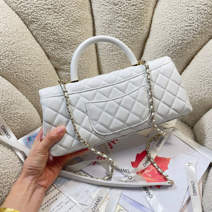 CHANEL 26S COCO HANDLE BAG 32 IN WHITE CAVIAR CALFSKIN GOLD HARDWARE