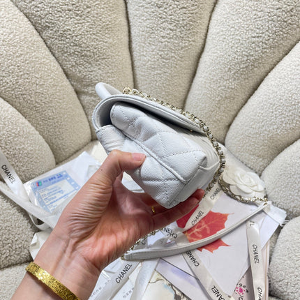 CHANEL 26S COCO HANDLE BAG 32 IN WHITE CAVIAR CALFSKIN GOLD HARDWARE