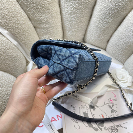 CHANEL 26S COCO HANDLE BAG 32 IN BLUE DENIM GOLD HARDWARE