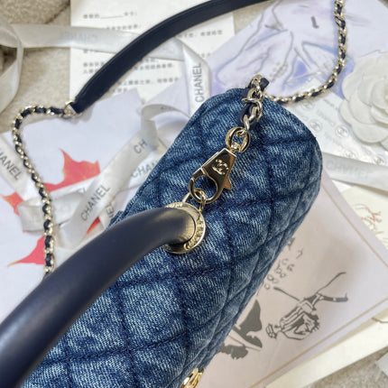 CHANEL 26S COCO HANDLE BAG 32 IN BLUE DENIM GOLD HARDWARE