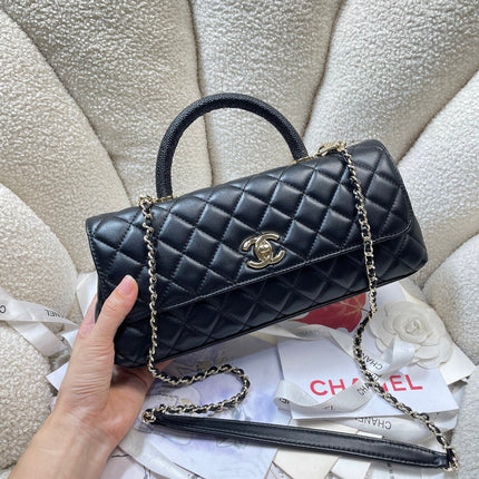 CHANEL 26S COCO HANDLE BAG 32 IN BLACK LAMBSKIN GOLD HARDWARE