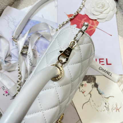 CHANEL 26S COCO HANDLE BAG 32 IN WHITE LAMBSKIN GOLD HARDWARE