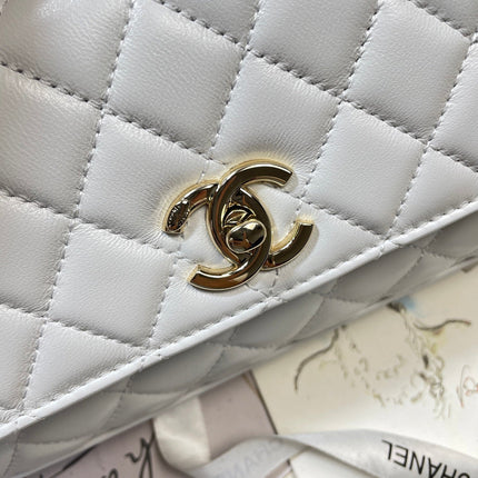 CHANEL 26S COCO HANDLE BAG 32 IN WHITE LAMBSKIN GOLD HARDWARE