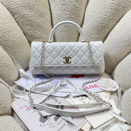 CHANEL 26S COCO HANDLE BAG 32 IN WHITE LAMBSKIN GOLD HARDWARE