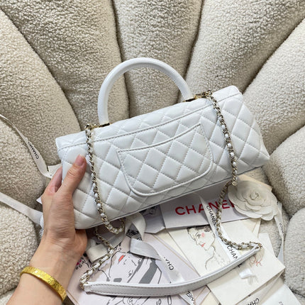 CHANEL 26S COCO HANDLE BAG 32 IN WHITE LAMBSKIN GOLD HARDWARE