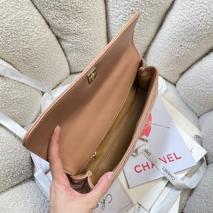 CHANEL 26S COCO HANDLE BAG 32 IN DARK BEIGE CAVIAR CALFSKIN GOLD HARDWARE