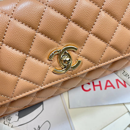CHANEL 26S COCO HANDLE BAG 32 IN DARK BEIGE CAVIAR CALFSKIN GOLD HARDWARE