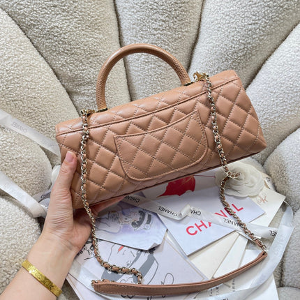 CHANEL 26S COCO HANDLE BAG 32 IN DARK BEIGE CAVIAR CALFSKIN GOLD HARDWARE