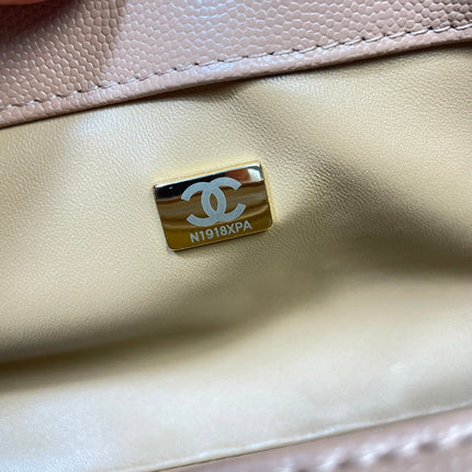 CHANEL 26S COCO HANDLE BAG 32 IN DARK BEIGE CAVIAR CALFSKIN GOLD HARDWARE