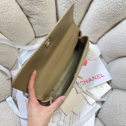 CHANEL 26S COCO HANDLE BAG 32 IN OLIVE BROWN CAVIAR CALFSKIN GOLD HARDWARE