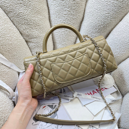 CHANEL 26S COCO HANDLE BAG 32 IN OLIVE BROWN CAVIAR CALFSKIN GOLD HARDWARE