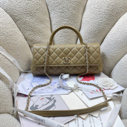 CHANEL 26S COCO HANDLE BAG 32 IN OLIVE BROWN CAVIAR CALFSKIN GOLD HARDWARE