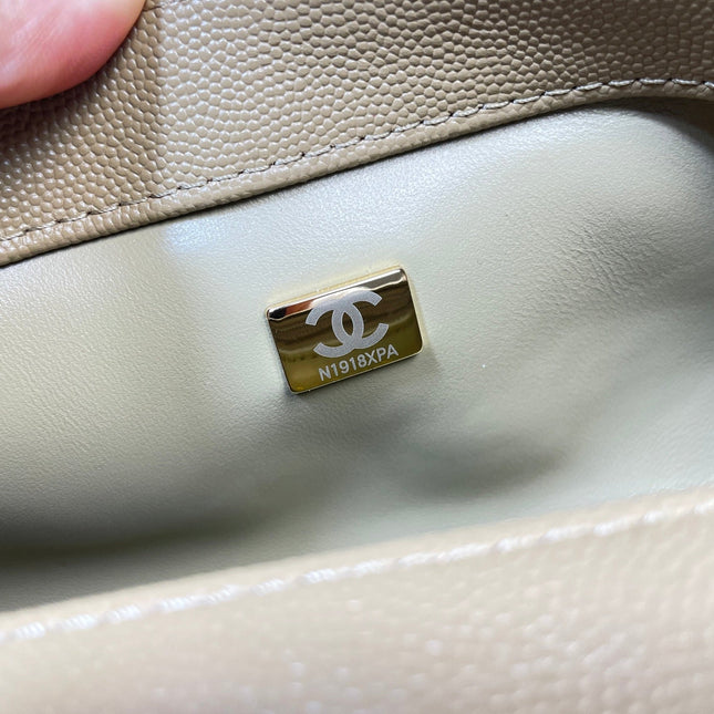 CHANEL 26S COCO HANDLE BAG 32 IN OLIVE BROWN CAVIAR CALFSKIN GOLD HARDWARE