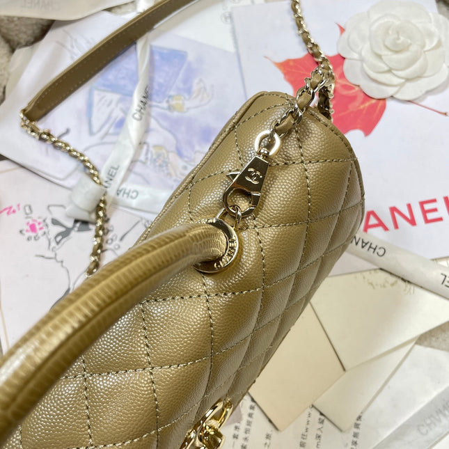CHANEL 26S COCO HANDLE BAG 32 IN OLIVE BROWN CAVIAR CALFSKIN GOLD HARDWARE