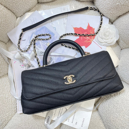 CHANEL 26S COCO HANDLE BAG 32 IN BLACK GRAINED CALFSKIN GOLD HARDWARE