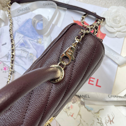 CHANEL 26S COCO HANDLE BAG 32 IN BURGUNDY RED GRAINED CALFSKIN GOLD HARDWARE
