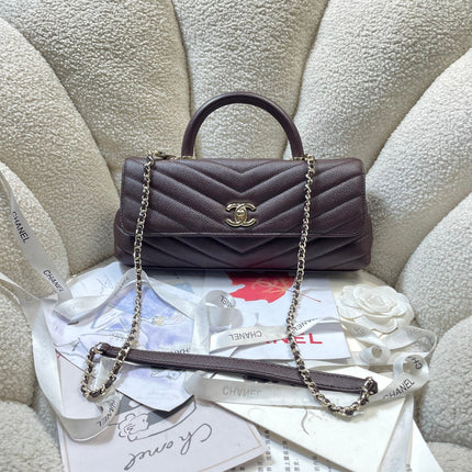 CHANEL 26S COCO HANDLE BAG 32 IN BURGUNDY RED GRAINED CALFSKIN GOLD HARDWARE