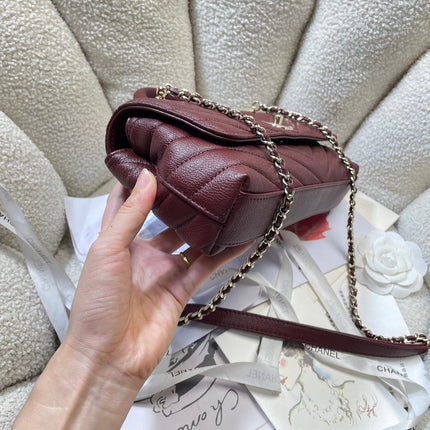 CHANEL 26S COCO HANDLE BAG 32 IN DARK RED GRAINED CALFSKIN GOLD HARDWARE